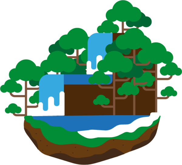 Drawing of forest with falls of celan water