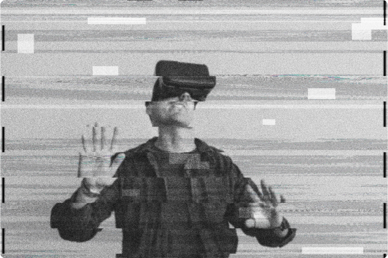 Man using VR digital glitch